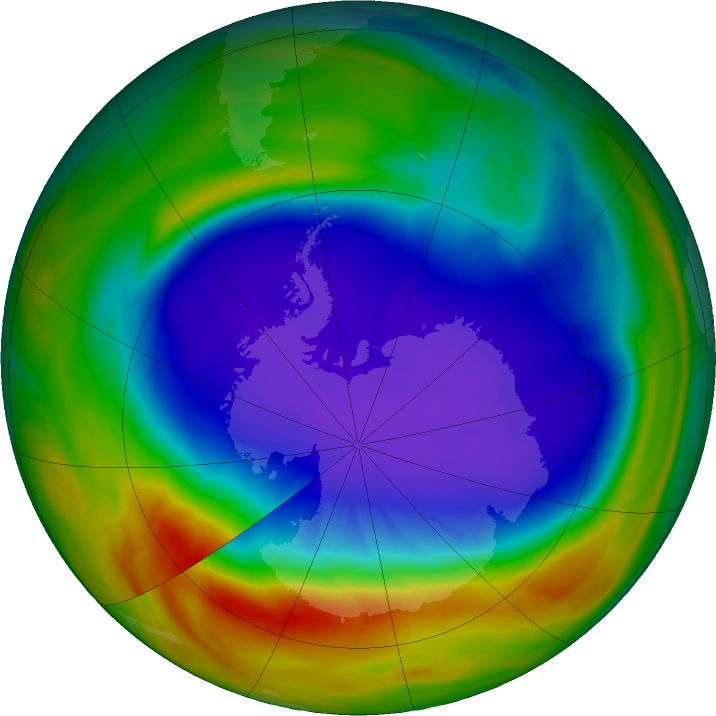 Antarctic ozone map for 07 October 2023